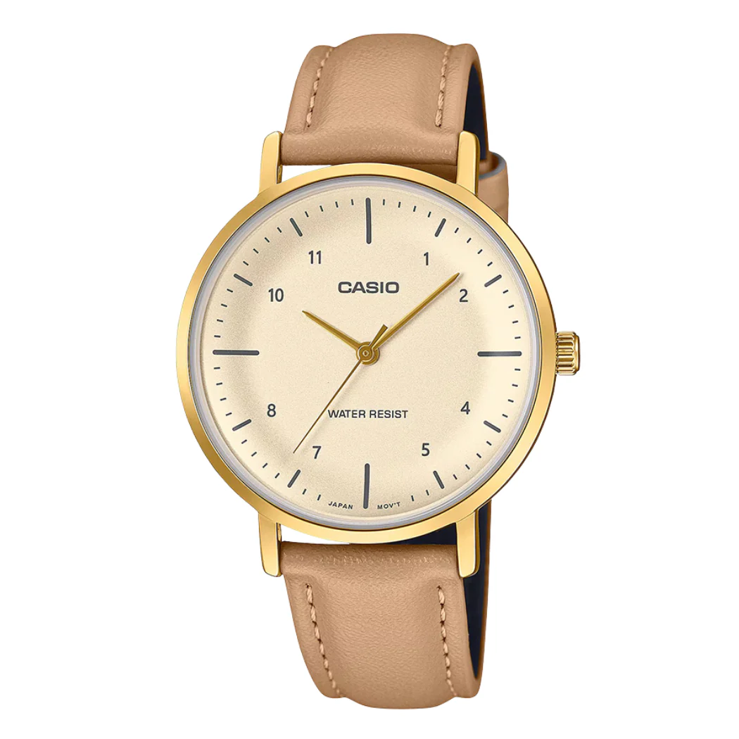 Casio Beige Leather Strap Beige Dial Quartz Watch for Ladies - LTP-VT03GL-4BDF