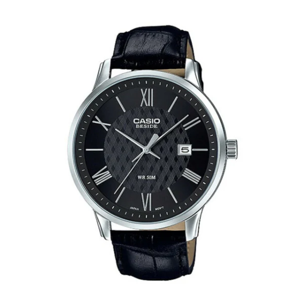 Casio Beside Black Leather Strap Silver Dial Quartz Watch for Gents - CASIO BEM-154L-1AVDF