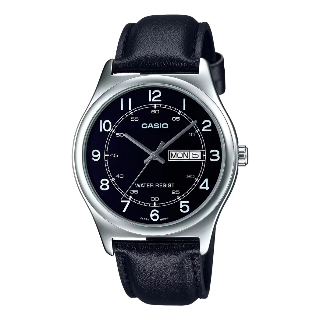 Casio Black Leather Strap Black Dial Quartz Watch for Gents - CASIO MTP-V006L-1B2UDF