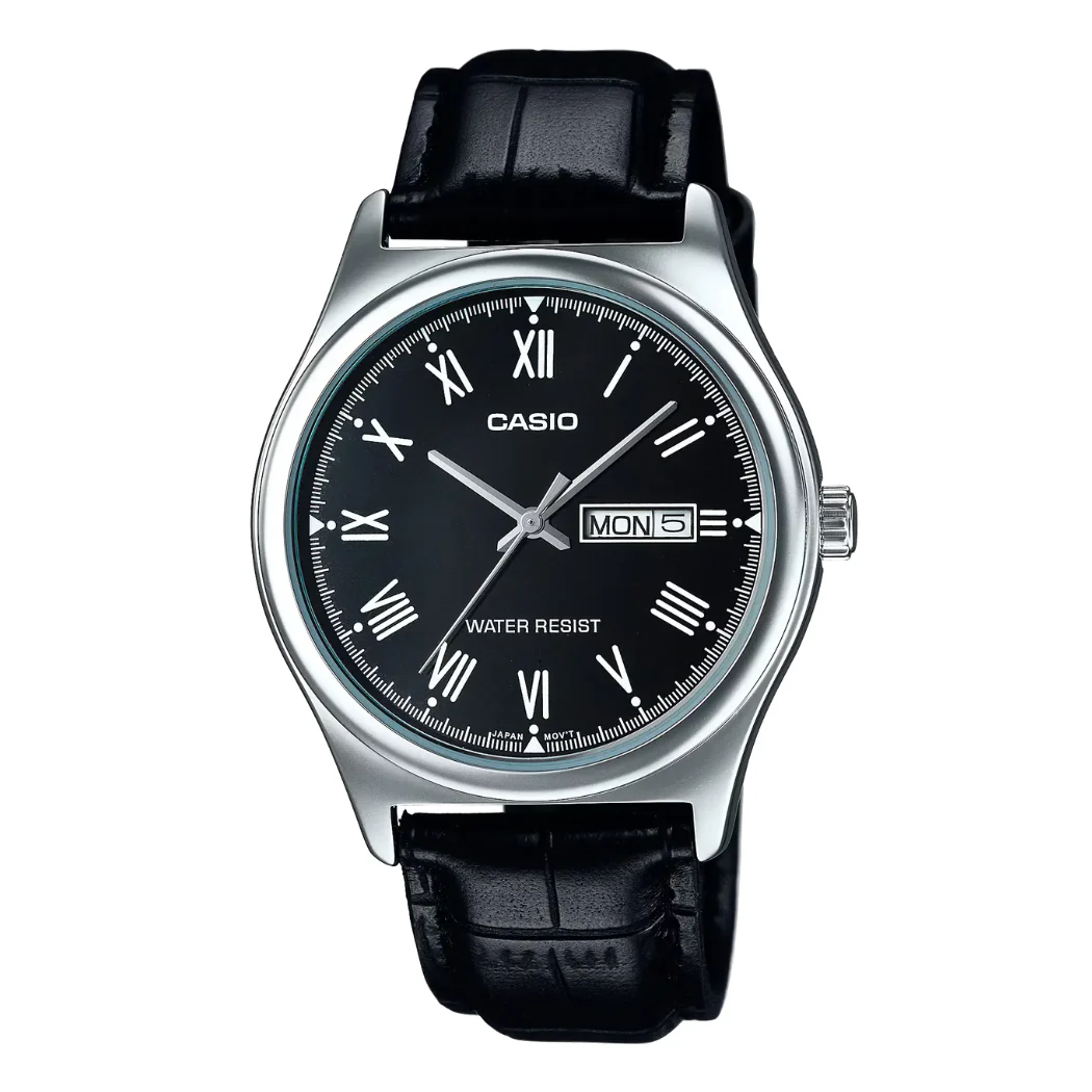 Casio Black Leather Strap Black Dial Quartz Watch for Gents - CASIO MTP-V006L-1BUDF