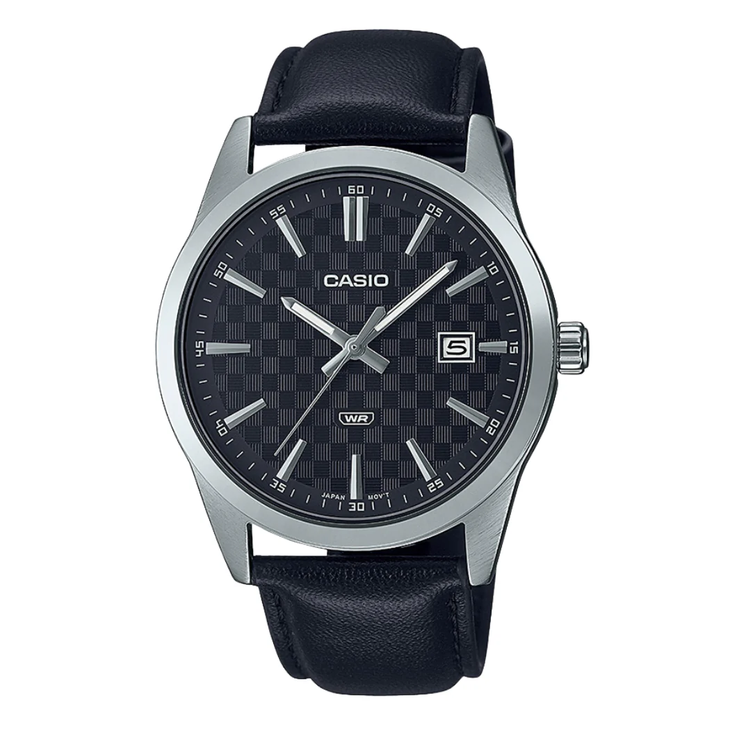 Casio Black Leather Strap Black Dial Quartz Watch for Gents - CASIO MTP-VD03L-1AUDF