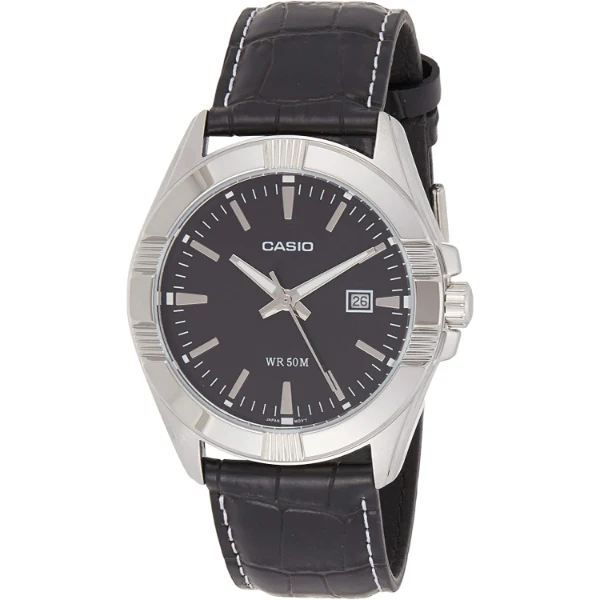Casio Black Leather Strap Black Dial Quartz Watch for Gents - MTP-1308L-1AVDF