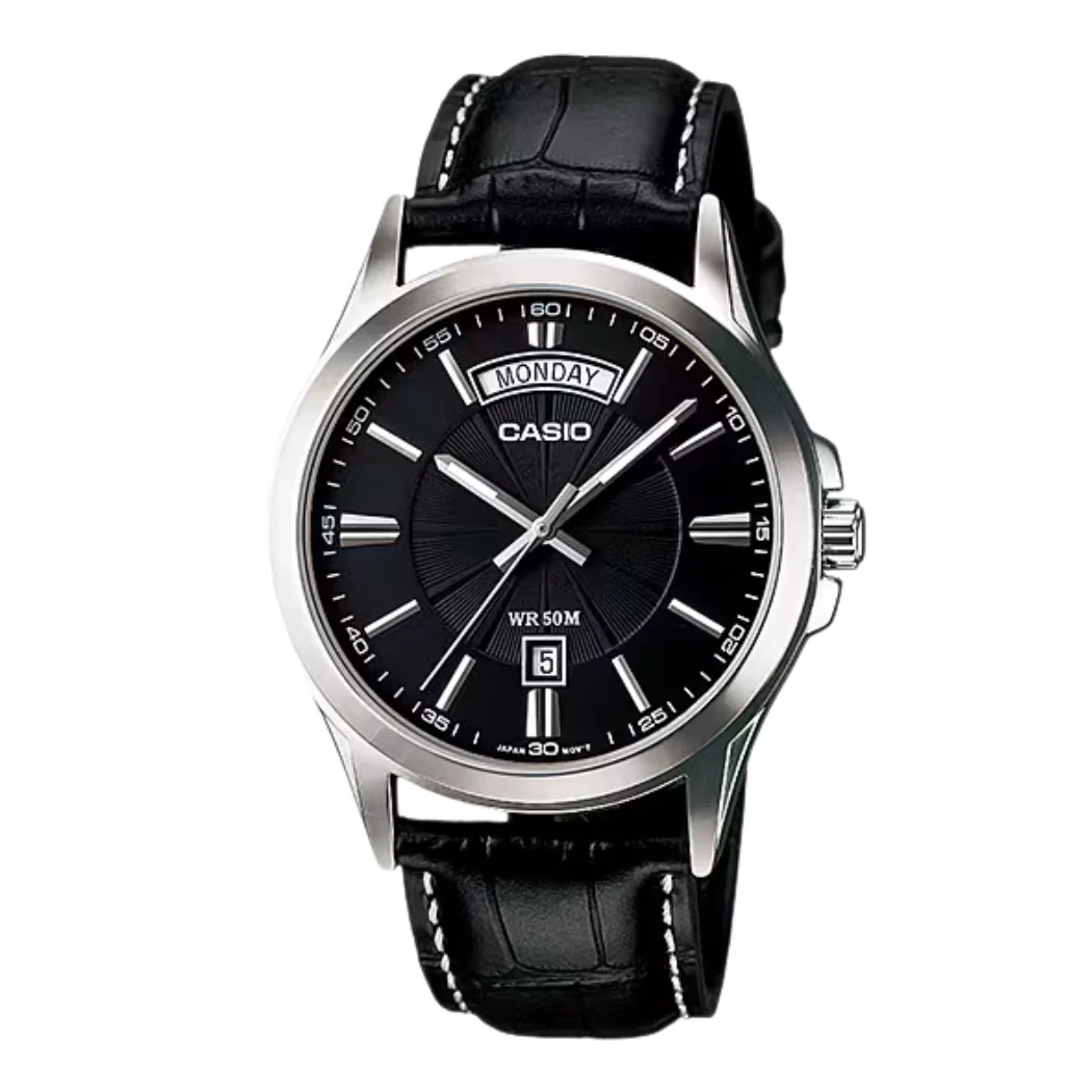 Casio Black Leather Strap Black Dial Quartz Watch for Gents - MTP-138L-1AVDF