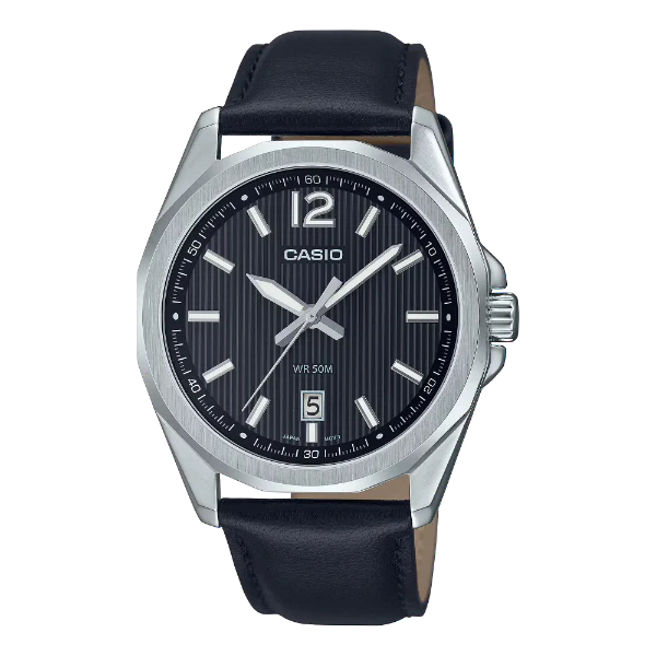 Casio Black Leather Strap Black Dial Quartz Watch for Gents - MTP-E725L-1AVDF