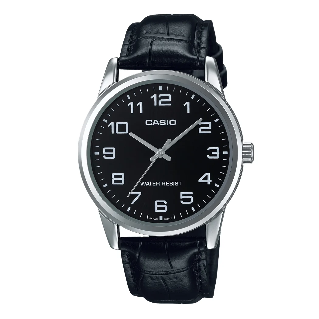 Casio Black Leather Strap Black Dial Quartz Watch for Gents - MTP-V001L-1BUDF