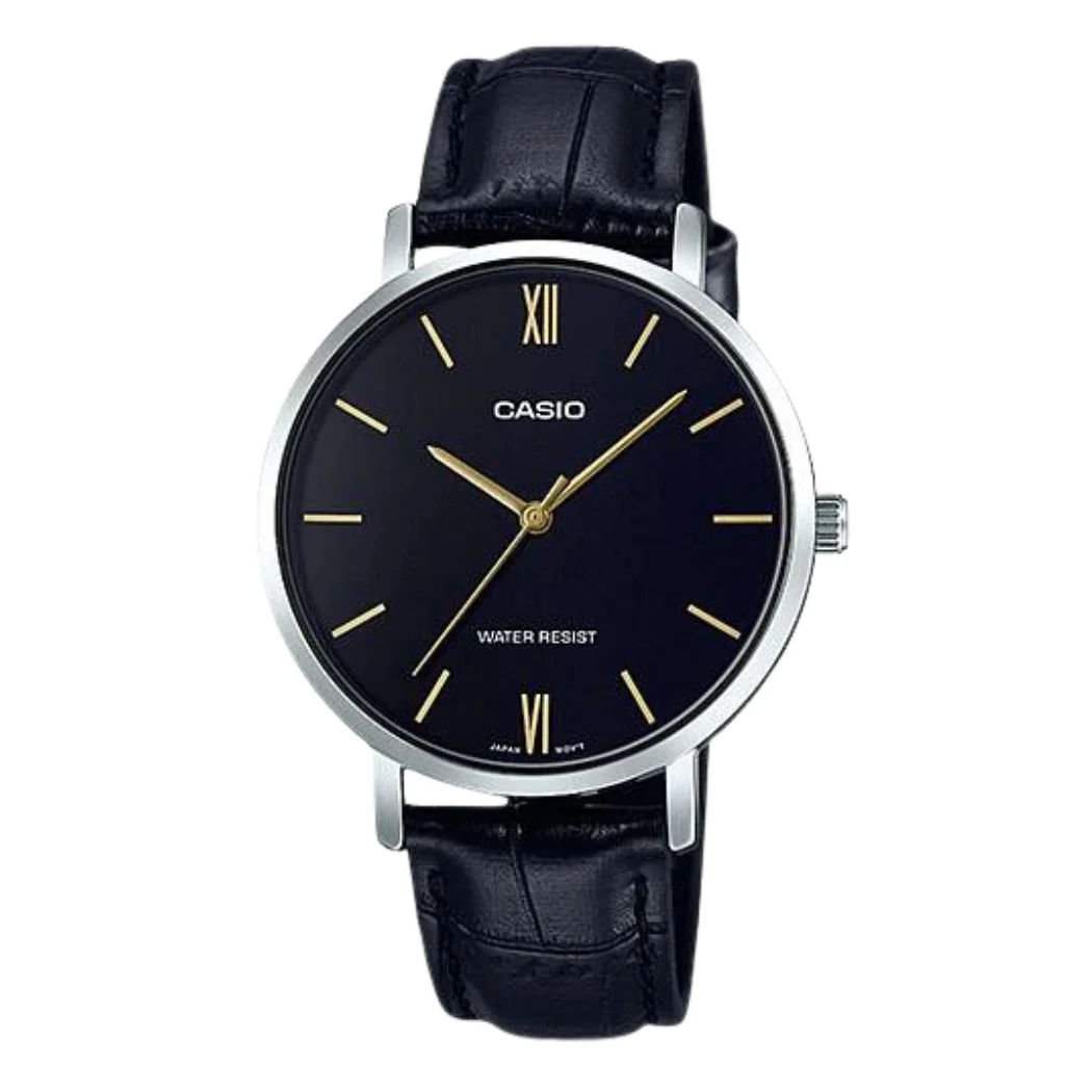 Casio Black Leather Strap Black Dial Quartz Watch for Ladies - CASIO LTP-VT01L-1BUDF