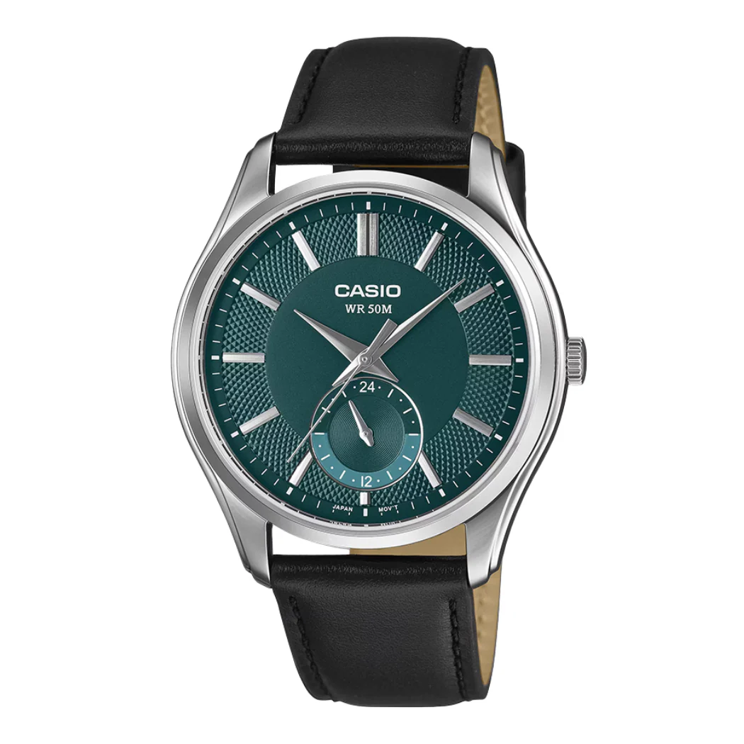 Casio Black Leather Strap Green Dial Quartz Watch for Gents - MTP-B315L-3AVDF