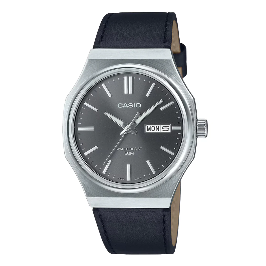 Casio Black Leather Strap Grey Dial Quartz Watch for Gents - MTP-E735L-8AVDF