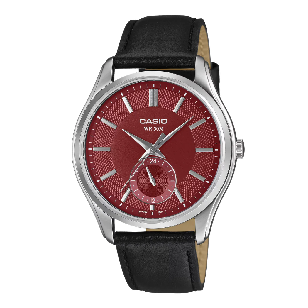 Casio Black Leather Strap Red Dial Quartz Watch for Gents - MTP-B315L-4AVDF