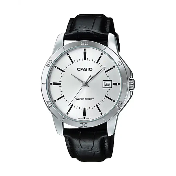 Casio Black Leather Strap Silver Dial Quartz Watch for Gents - MTP-V004L-7AUDF - Image 2