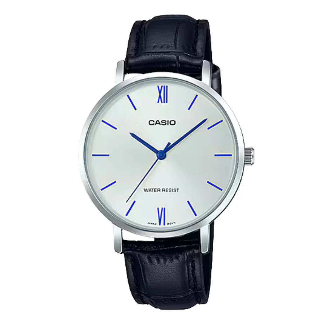 Casio Black Leather Strap Silver Dial Quartz Watch for Ladies - LTP-VT01L-7B1UDF