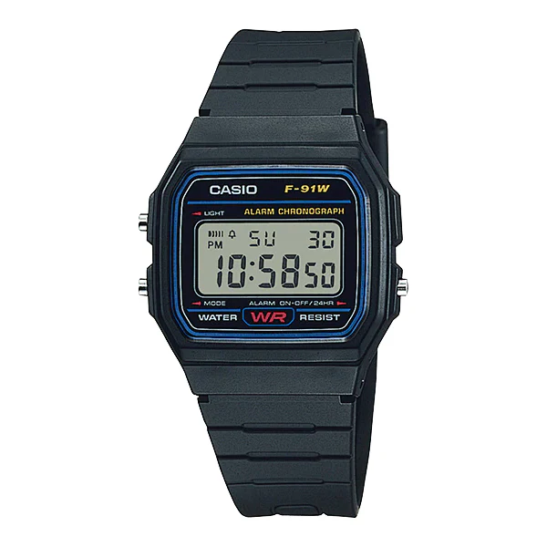 Casio Black Resin Band Grey Dial Digital Watch for Gents - F-91W-1DG