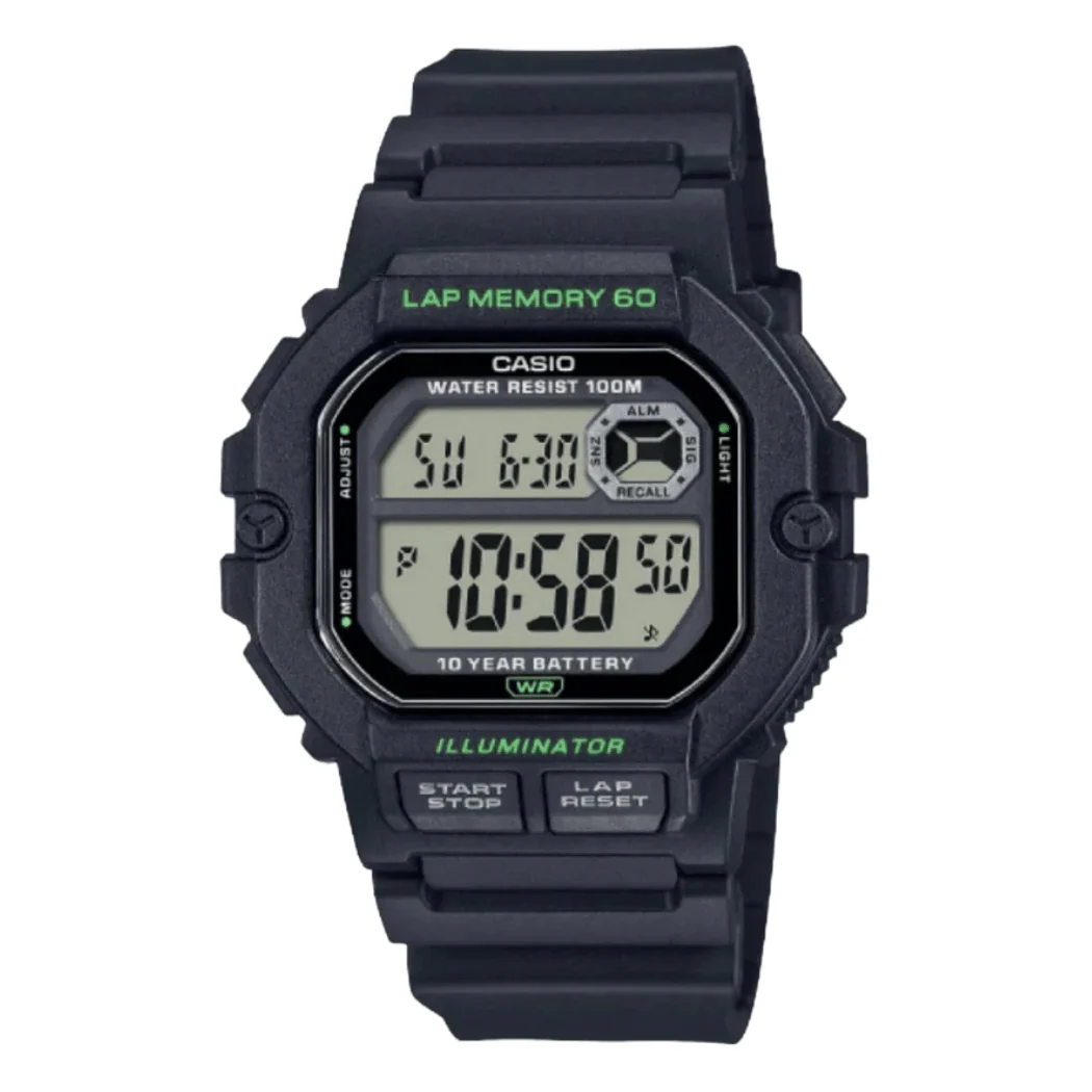 Casio Black Resin Strap Gray Dial Digital Quartz Watch for Men – WS‑1400H‑1AVDF