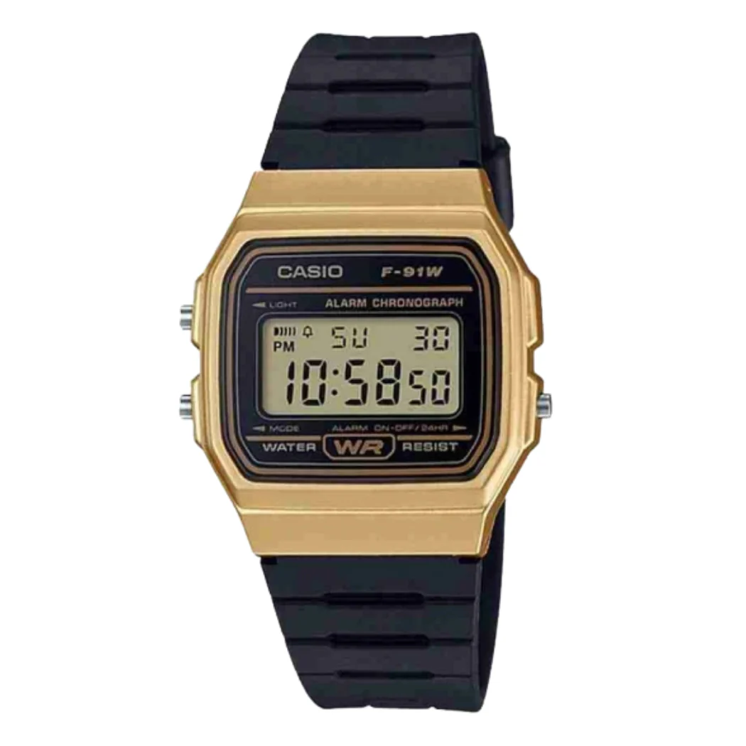 Casio Black Rubber Black Dial Quartz Watch for Gents - CASIO F-91WM-9ADF