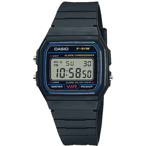 Casio Black Silicone Strap Strap Black Dial Quartz Watch for Gents - F-91W-1DG(AG)