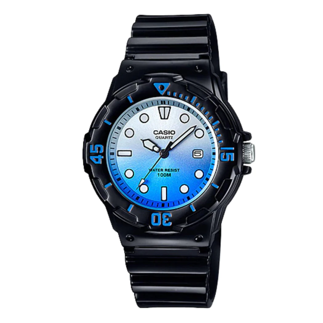Casio Black Silicone Strap Strap Blue Dial Quartz Watch for Ladies - LRW-200H-2E