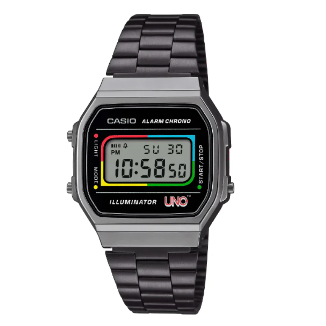 Casio Black Stainless Steel Black Dial Quartz Watch for Gents - A-168WEUC-1ADR