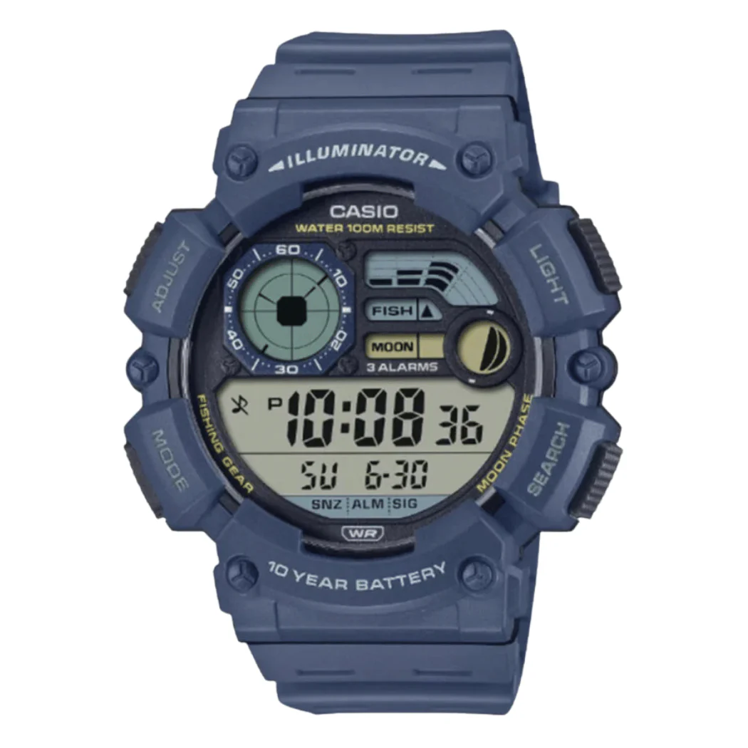 Casio Blue Resin Strap Gray Dial Digital Quartz Watch for Men – WS‑1500H‑2AVDF
