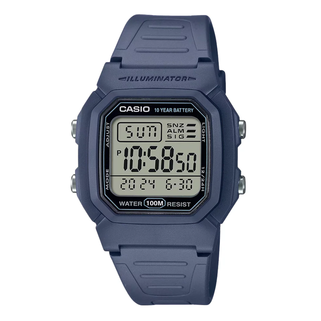 Casio Blue Rubber Strap Black Dial Quartz Watch for Gents - W-800H