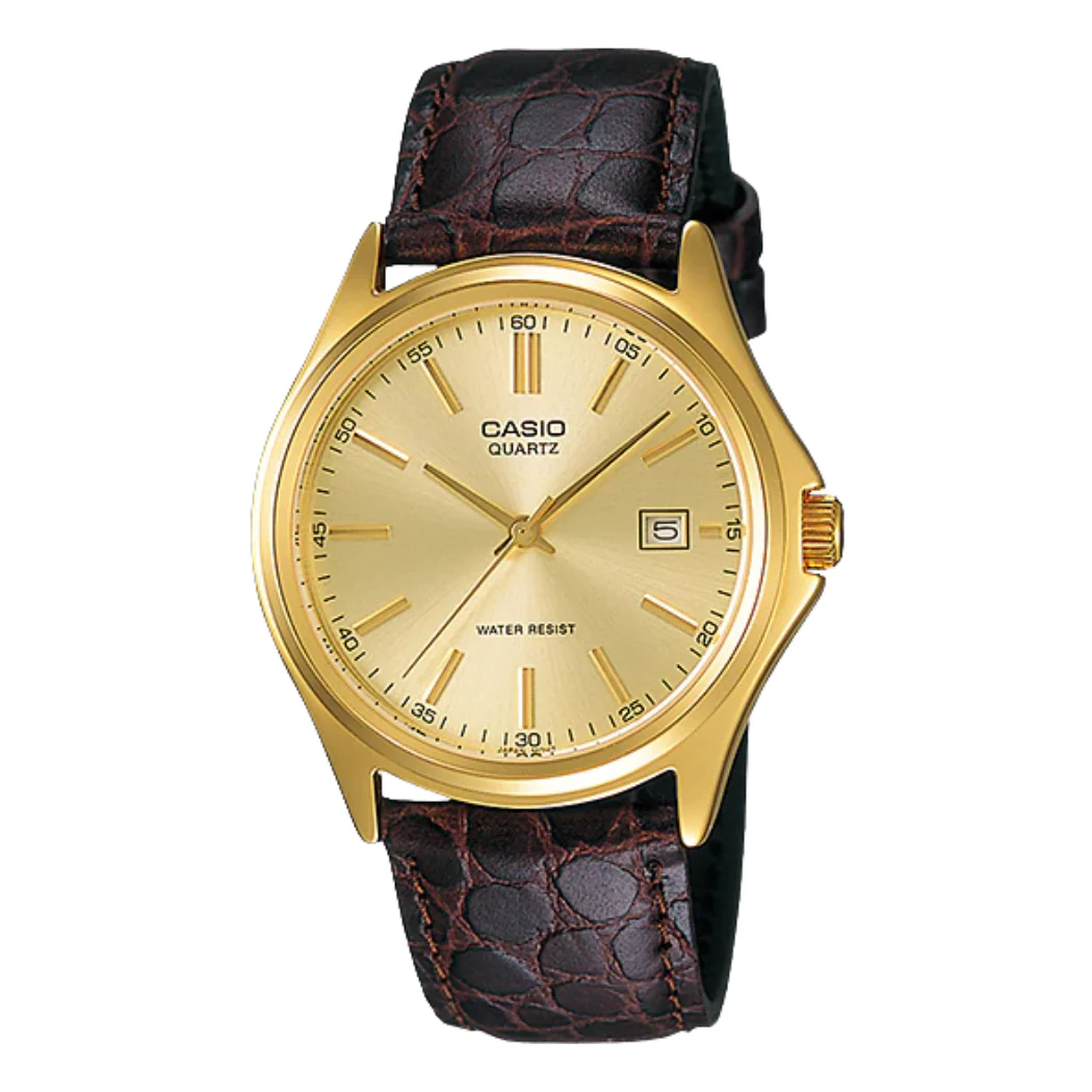Casio Brown Leather Strap Gold Dial Quartz Watch for Gents - MTP-1183Q-9ADF
