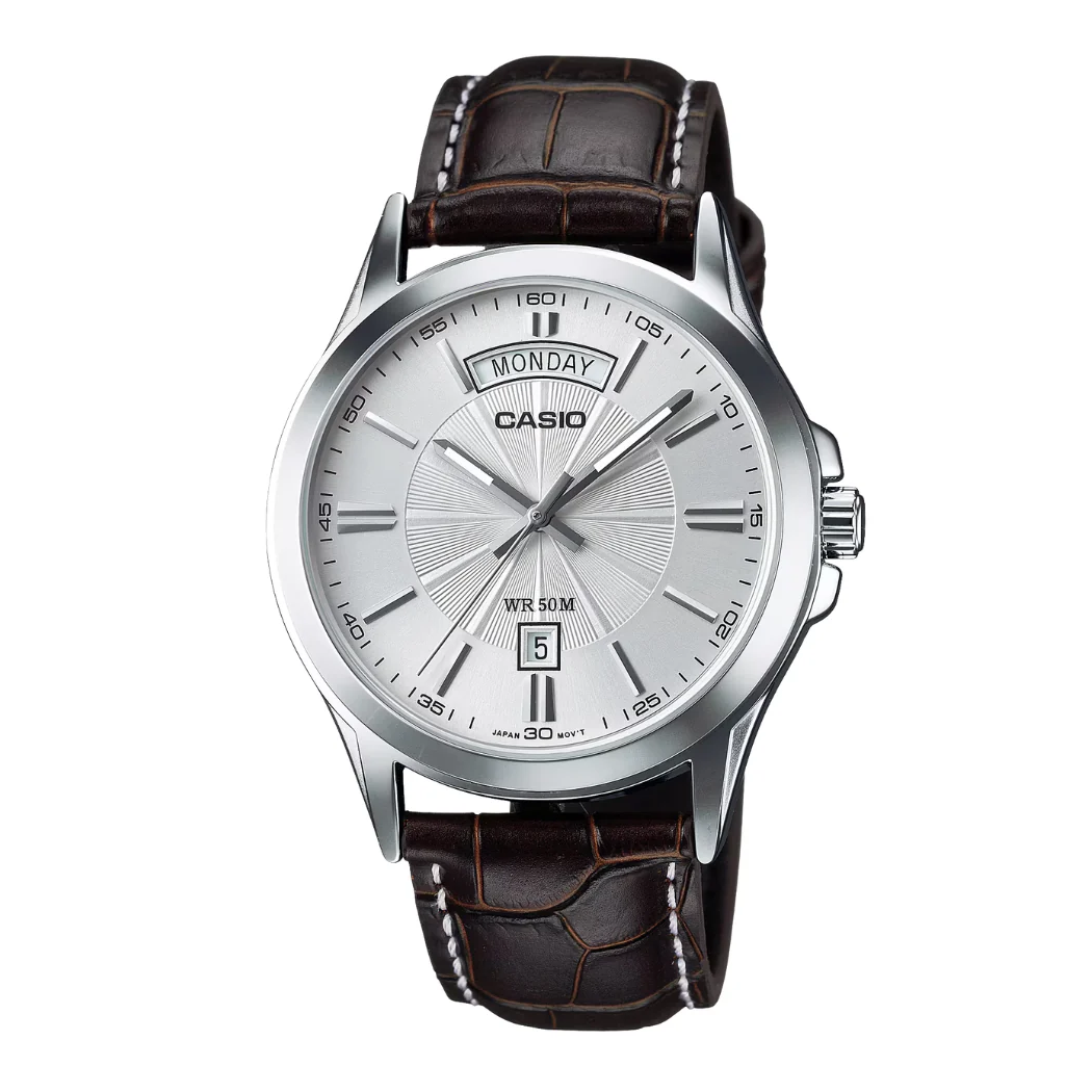 Casio Brown Leather Strap Silver Dial Quartz Watch for Gents - MTP-138L-7AVDF