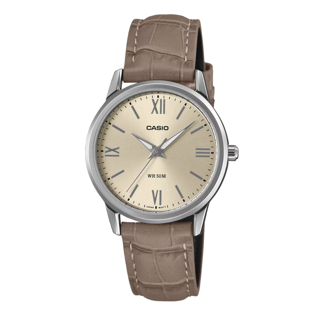 Casio Brown Leather Strap Skin Dial Quartz Watch for Ladies - CASIO LTP-1303LL-7AVDF