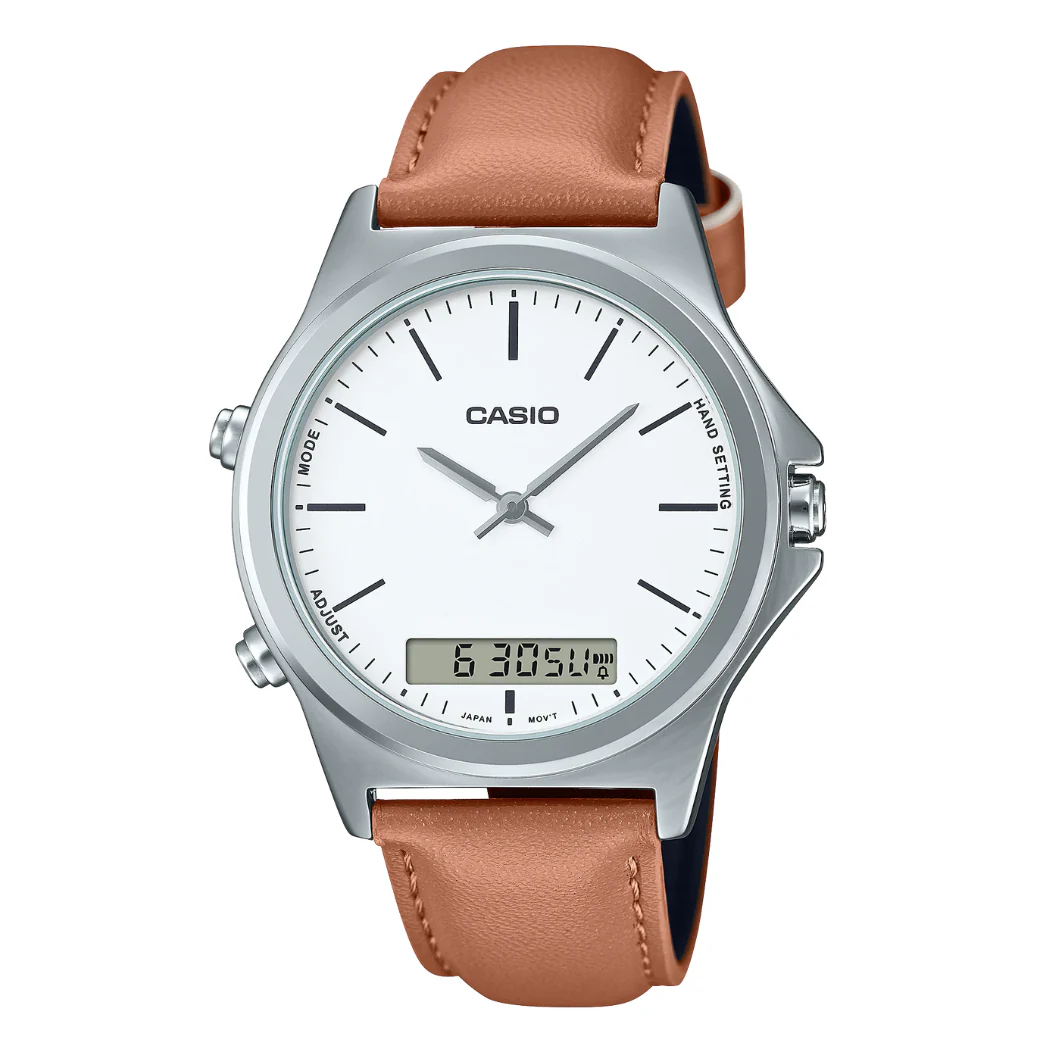 Casio Brown Leather Strap White Dial Quartz Watch for Gents - MTP-VC01L-2EUDF