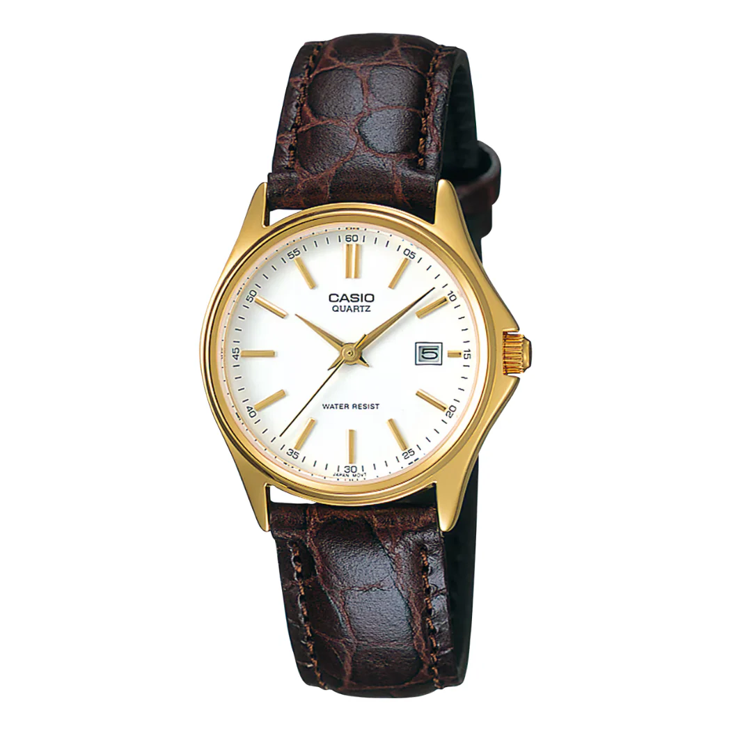 Casio Brown Leather Strap White Dial Quartz Watch for Ladies - CASIO LTP-1183Q-7ADF