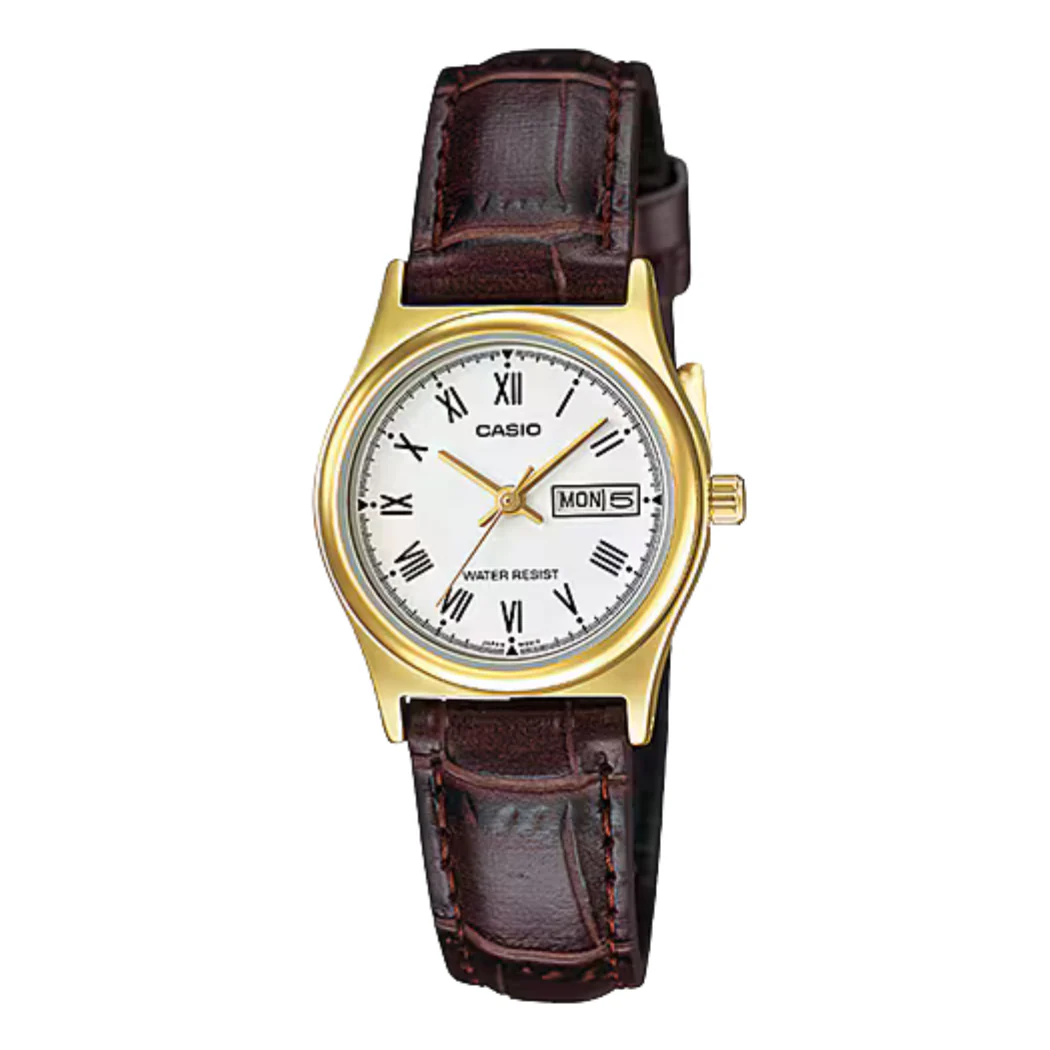 Casio Brown Leather Strap White Dial Quartz Watch for Ladies - CASIO LTP-V006GL-7BUDF (AG)