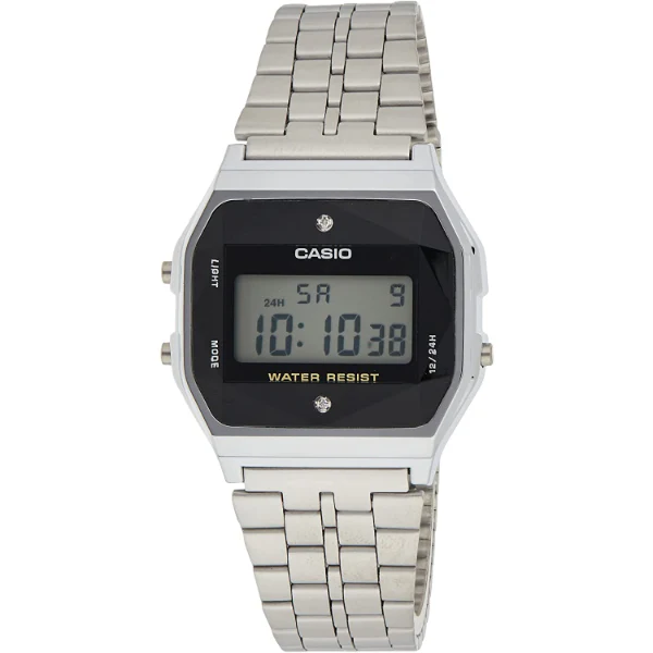 Casio Diamond Series Silver Stainless Steel Black Dial Quartz Watch for Gents - CASIO A-159WAD-1DF