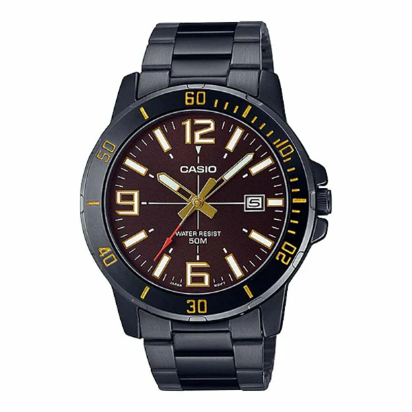 Casio Enticer Black Stainless Steel Brown Dial Quartz Watch for Gents - MTP-VDO1B-5BVUDF