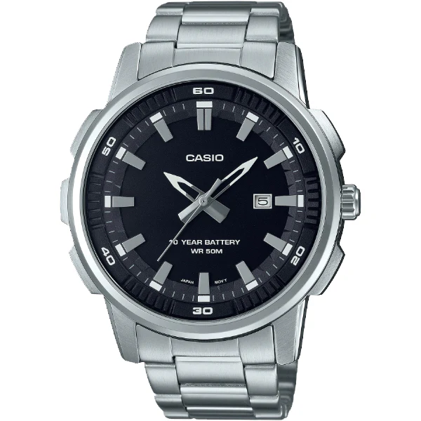 Casio Enticer Silver Stainless Steel Black Dial Quartz Watch for Gents - MTP-E195D-1AVDF