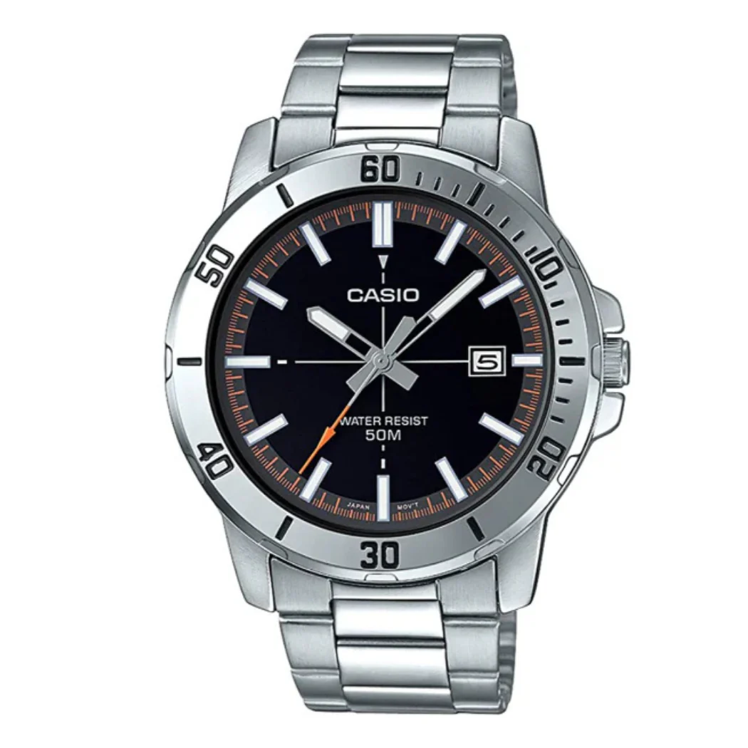 Casio Enticer Silver Stainless Steel Black Dial Quartz Watch for Gents - MTP-VD01D-1E2VUDF