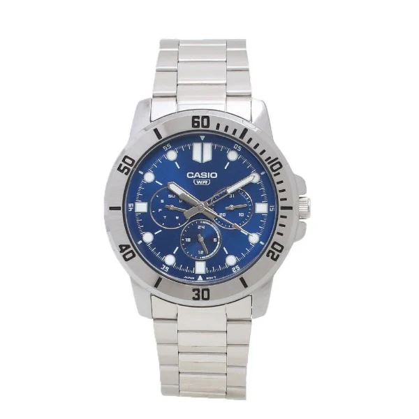 Casio Enticer Silver Stainless Steel Blue Dial Quartz Watch for Gents - MTP-VD300D-2EUDF