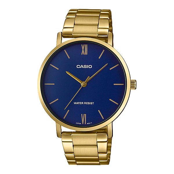 Casio Gold Stainless Steel Blue Dial Quartz Watch for Gents - MTP-VT01G-2BUDF