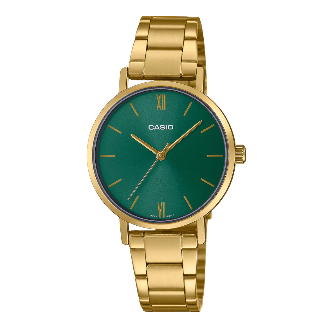 Casio Gold Stainless Steel Green Dial Quartz Watch for Ladies - LTP-VT02G-3AUDF