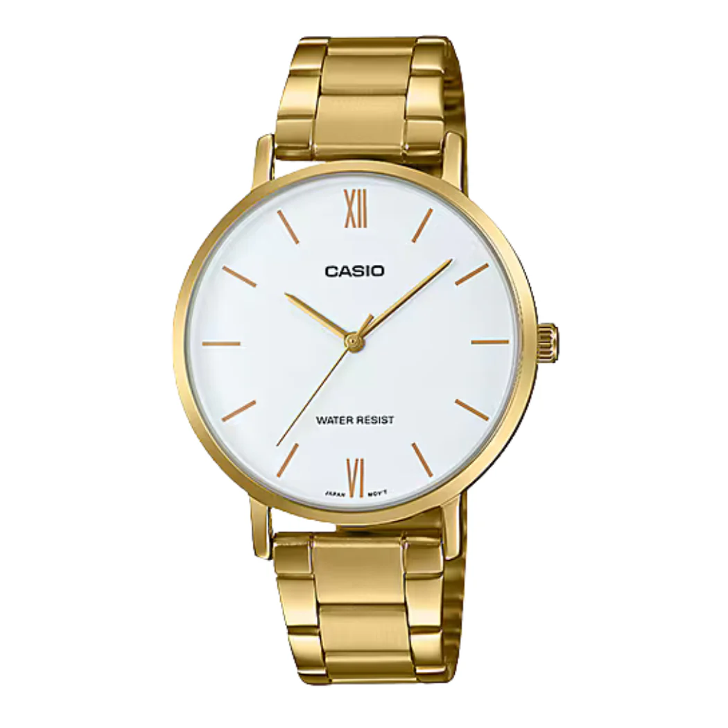Casio Gold Stainless Steel White Dial Quartz Watch for Ladies - LTP-VT01G-7BUDF