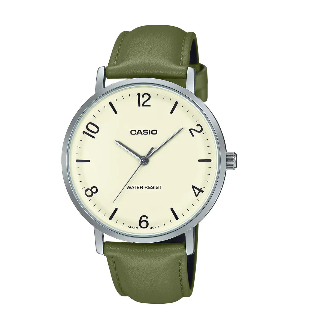 Casio Green Leather Strap Beige Analog Quartz Watch for Men – MTP-VT03L-7BDF