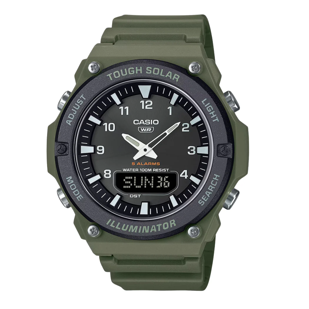 Casio Green Silicone Strap Black Dial Quartz Watch for Gents - CASIO AQ-S820W-3BVDF