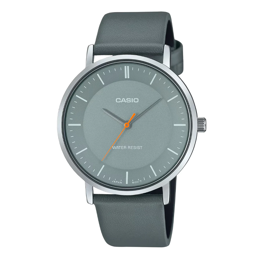 Casio Grey Leather Strap Grey Dial Quartz Watch for Gents - CASIO MTP-VT04L-8EDF (AG)