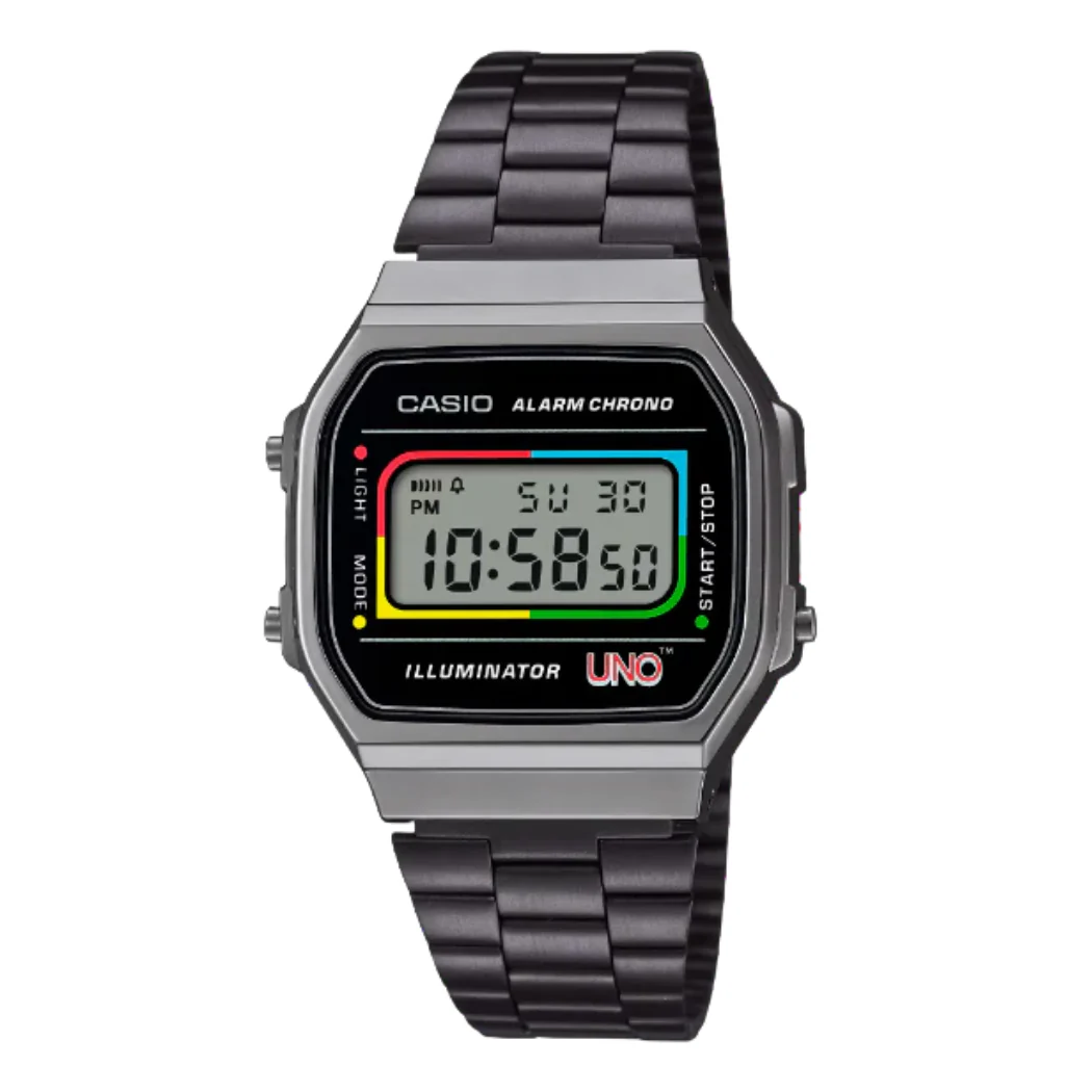 Casio Grey Stainless Steel Black Dial Quartz Watch for Gents - A-168WEUC-1ADR