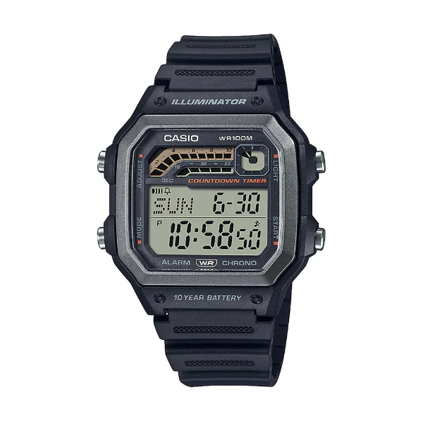 Casio Illuminator Black Resin Band Grey Dial Digital Watch for Gents - WS-1600H-1AVDF