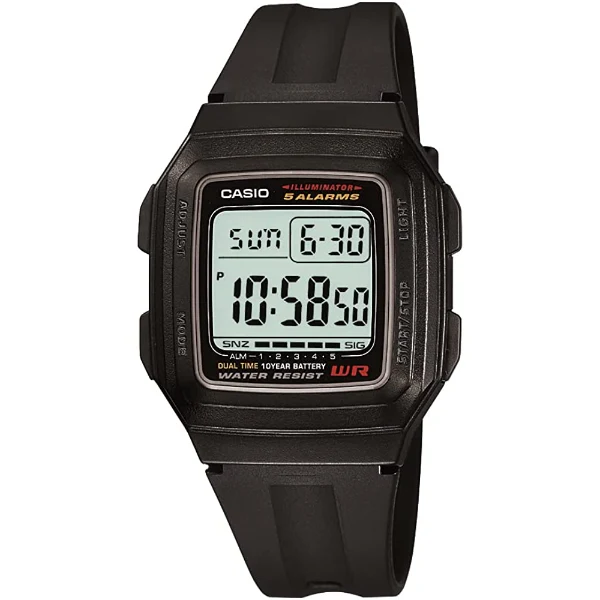 Casio Illuminator Black Silicone Strap Strap Black Dial Quartz Unisex Watch - F-201WA-1ADF