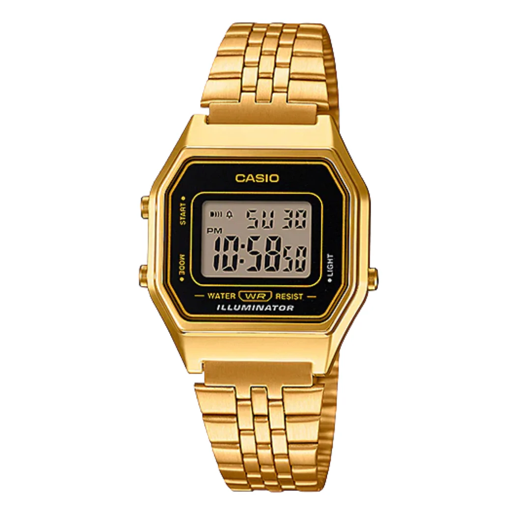 Casio Illuminator Gold Stainless Steel Black Dial Quartz Watch for Ladies - CASIO LA-680WGA-1DF