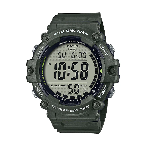 Casio Illuminator Green Resin Band Grey Dial Digital Watch for Gents - AE-1500WHX-3AVDF
