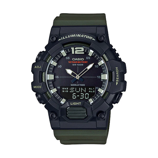 Casio Illuminator Olive Green Resin Band Black Dial Quartz Watch for Gents - HDC-700-3AVDF
