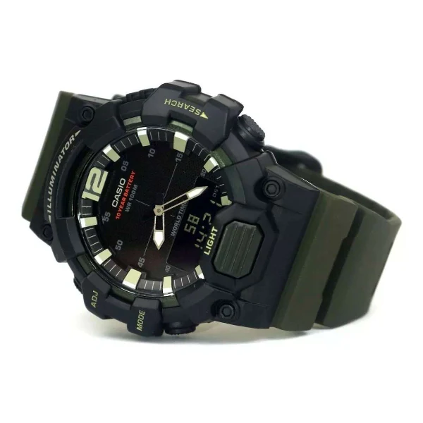 Casio Illuminator Olive Green Resin Band Black Dial Quartz Watch for Gents - HDC-700-3AVDF - Image 2