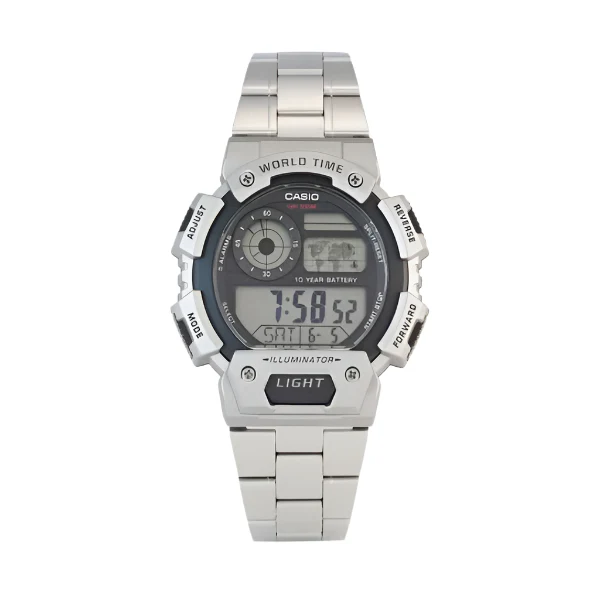 Casio Illuminator Silver Resin Band Grey Dial Digital Watch for Gents - AE-1400WHD-1AVDF - Image 2