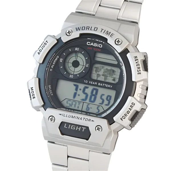 Casio Illuminator Silver Resin Band Grey Dial Digital Watch for Gents - AE-1400WHD-1AVDF - Image 5
