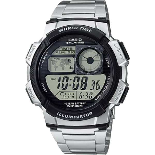 Casio Illuminator Silver Stainless Steel Black Dial Quartz Watch for Gents - AE-1000WD-1AVDF(AG)